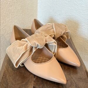 Tory Burch Pink/Beige Leather/Velvet Clara Pointed Toe Ballet Flats Size 81/2